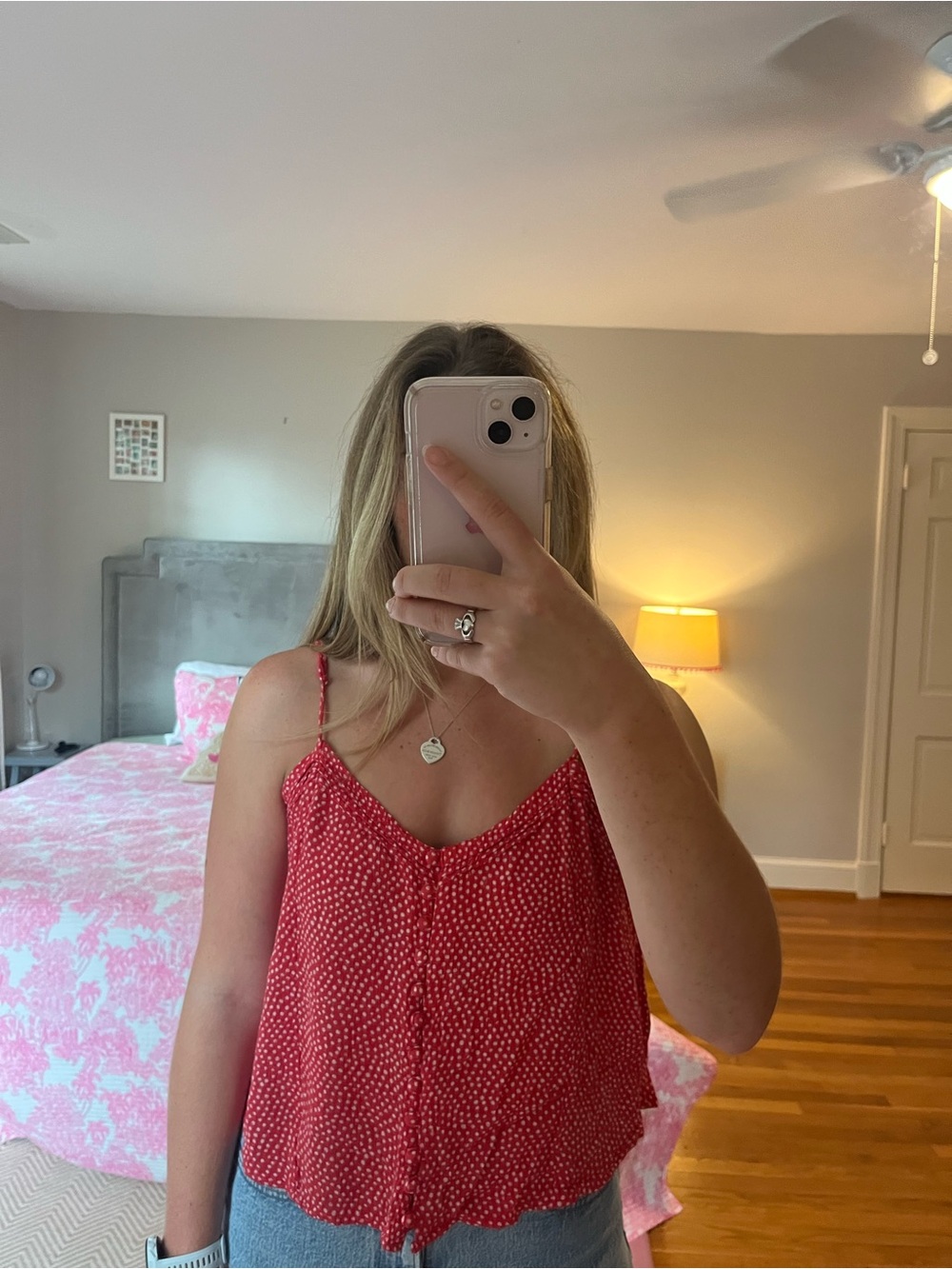 Volcom Red Polka Dot Button-Down Cami
